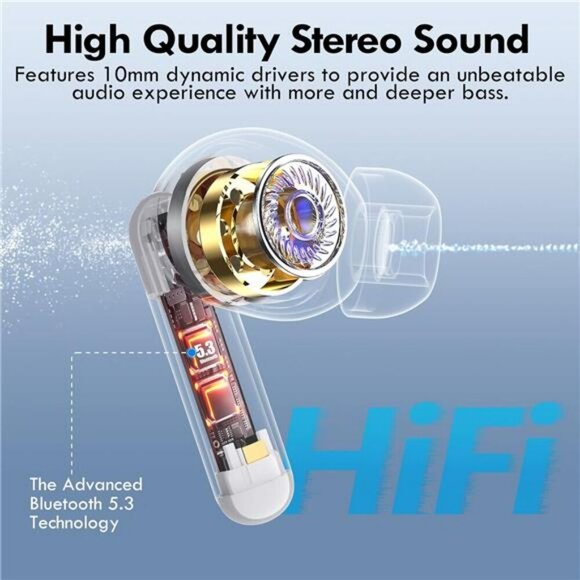 Wireless Bluetooth Earbuds White Deep Bass Mic Noise Canceling Workout Headphone - Picture 5 of 7